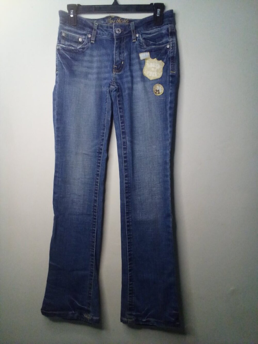 Southpole Jeans Women Juniors 5 Bootcut Y2K Patches Embellished Blue - Picture 8 of 16